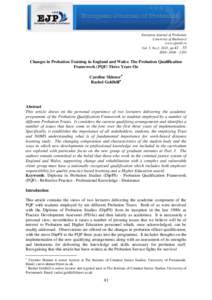 European Journal of Probation University of Bucharest www.ejprob.ro Vol. 5, No.3, 2013, pp 41 – 55 ISSN: 2006 – 2203