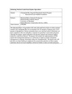 Reducing Nutrient Loads from Equine Operations Grantor Chesapeake Bay Targeted Watersheds Grants Program − National Fish and Wildlife Foundation