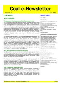 Coal e-Newsletter Issue No. 9 COAL NEWS NEW ZEALAND