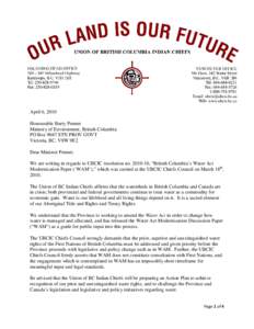 April 6, 2010 Honourable Barry Penner Ministry of Environment, British Columbia PO Box 9047 STN PROV GOVT Victoria, BC, V8W 9E2 Dear Minister Penner,