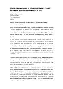 DOCUMENT - EQUATORIAL GUINEA: THE AUTHORITIES MUST ALLOW FREEDOM OF EXPRESSION AND PEACEFUL DEMONSTRATIONS TO TAKE PLACE AMNESTY INTERNATIONAL PUBLIC STATEMENT AI index: AFR[removed]July 2013