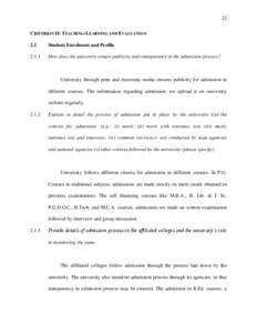 22 CRITERION II: TEACHING-LEARNING AND EVALUATION 2.1 Student Enrolment and Profile