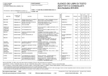 ELENCO DEI LIBRI DI TESTO ADOTTATI O CONSIGLIATI RAPC04000C  LICEO FAENZA