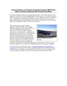 Voluntary Mercury Air Emission Reduction Program (VMRP) EPA, State of Nevada Collaborate with Nevada's Gold Mines