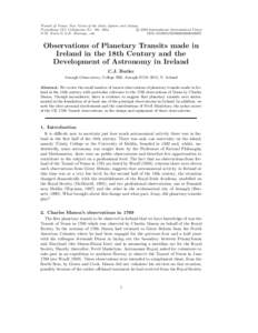 Transit of Venus: New Views of the Solar System and Galaxy c 2004 International Astronomical Union Proceedings IAU Colloquium No. 196, 2004 D.W. Kurtz & G.E. Bromage, eds. DOI: X000000000000000X