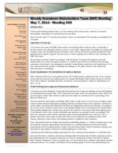 Salinas Vibrancy Planning – Weekly DST Meetings  Page 2 Team Members Present Frank Haffar