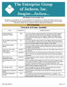 The Enterprise Group of Jackson, Inc. Imagine...Jackson... EG Monthly Scorecard April, 2014 The Enterprise Group of Jackson, Inc. (EG) was established in 1997 to lead business recruitment and retention in Jackson County.