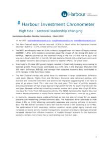 Harbour Investment Chronometer High tide - sectoral leadership changing Australasian Equities Monthly Commentary – MarchApr 2015 | ; ;  