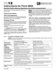 2013  Instructions for Form 8863 Department of the Treasury Internal Revenue Service