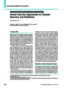 International Medical Community  Great East Japan Earthquake — A message from Japan I Human Security Approaches for Disaster Recovery and Resilience