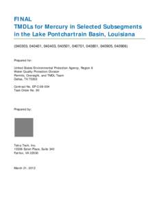 FINAL—TMDLs for Mercury in Selected Subsegments in the Lake Pontchartrain Basin, Louisiana