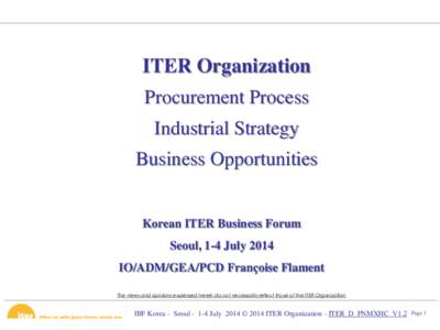 ITER Organization Procurement Process Industrial Strategy Business Opportunities