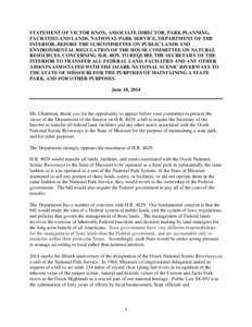 STATEMENT OF VICTOR KNOX, ASSOCIATE DIRECTOR, PARK PLANNING, FACILITIES AND LANDS, NATIONAL PARK SERVICE, DEPARTMENT OF THE INTERIOR, BEFORE THE SUBCOMMITTEE ON PUBLIC LANDS AND ENVIRONMENTAL REGULATION OF THE HOUSE COMM