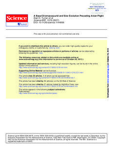 A Basal Dromaeosaurid and Size Evolution Preceding Avian Flight Alan H. Turner et al. Science 317, [removed]);