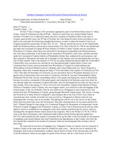 Southern Campaigns American Revolution Pension Statements & Rosters Pension Application of Chattin Pollard W4 Mary Pollard Transcribed and annotated by C. Leon Harris. Revised 23 Sep[removed]VA