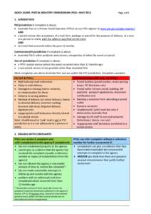 QUICK GUIDE: POSTAL INDUSTRY OMBUDSMAN (PIO)—MAY[removed]Page 1 of 5 1. JURISDICTION PIO jurisdiction if complaint is about: