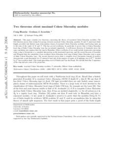 Mathematische Annalen manuscript No. (will be inserted by the editor) Two theorems about maximal Cohen–Macaulay modules Craig Huneke · Graham J. Leuschke