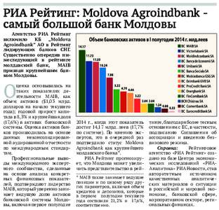 РИА Рейтинг: Moldova Agroindbank самый большой банк Молдовы  Агентство РИА Рейтинг включило КБ „Moldova Agroindbank” АО в Рейтинг