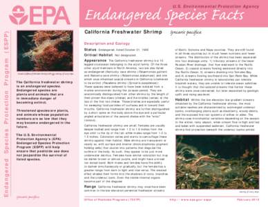 US EPA,Endangered Species Facts - California Freshwater Shrimp