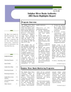Volume 3, Issue 1 May 30, 2002 Sulphur River Basin Authority 2002 Basin Highlights Report