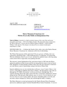 April 25, 2008 FOR IMMEDIATE RELEASE CONTACT: Catherine Hinman[removed]