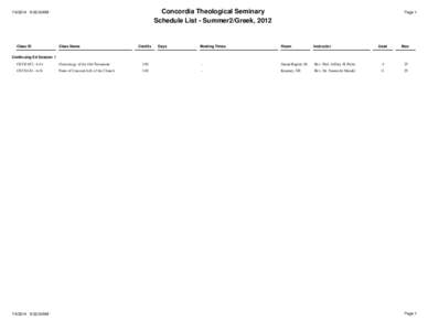 Concordia Theological Seminary Schedule List - Summer2/Greek, [removed]:32:00AM  Class ID