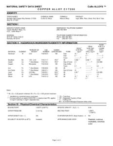 MATERIAL SAFETY DATA SHEET COPPER ALLOY C17200