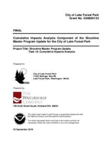 City of Lake Forest Park Grant No. G00600133 FINAL Cumulative Impacts Analysis Component of the Shoreline Master Program Update for the City of Lake Forest Park