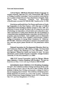 News and Announcements Call for Papers: 1998 Rocky Mountain Modem Language Association Meeting. Salt Lake City, Utah, October 8-10,1998. Session on Writing Across the Curriculum. Send proposals for individual papers or p