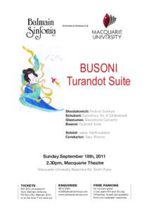 Orchestra-in-Residence at  BUSONI Turandot Suite Shostakovich: Festive Overture Schubert: Symphony No. 8 (Unfinished)