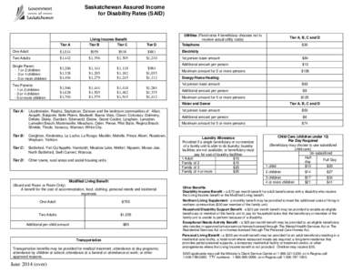 Saskatchewan Assured Income for Disability Rates (SAID) Tier A  Tier B