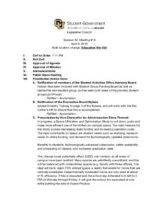 Legislative Council ​ Session 82, Meeting #18 April 9, 2015 Note location change: ​ Education Rm 155