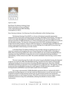 Letter to the House Committee on Ways and Means on Real Estate Tax Reform