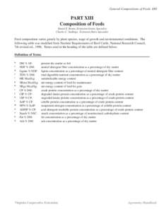 General Compositions of Feeds 115  PART XIII Composition of Feeds Daniel E. Brann, Extension Grains Specialist Charles C. Stallings, Extension Dairy Specialist