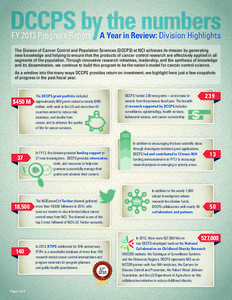 FY 2013 Progress Report  A Year in Review: Division Highlights The Division of Cancer Control and Population Sciences (DCCPS) at NCI achieves its mission by generating new knowledge and helping to ensure that the product