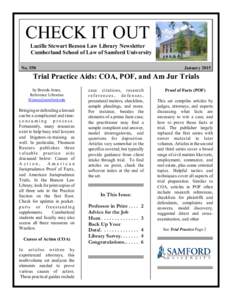 CHECK IT OUT Lucille Stewart Beeson Law Library Newsletter Cumberland School of Law of Samford University No[removed]January 2015