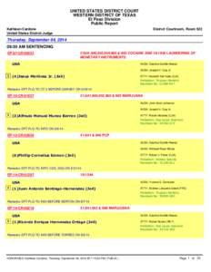 UNITED STATES DISTRICT COURT WESTERN DISTRICT OF TEXAS El Paso Division Public Report Kathleen Cardone United States District Judge