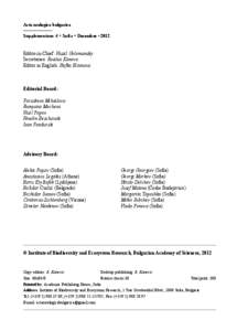 Acta zoologica bulgarica Supplementum 4 • Sofia • December • 2012 Editor-in-Chief: Vassil Golemansky Secretaries: Rositsa Kaneva Editor in English: Stefka Kitanova