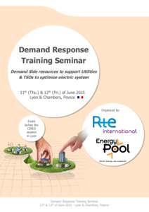 Demand Response Training Seminar Demand Side resources to support Utilities & TSOs to optimize electric system 11th (Thu.) & 12th (Fri.) of June 2015 Lyon & Chambery, France