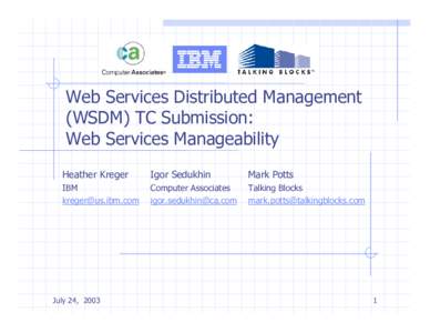 Web Services Distributed Management (WSDM) TC Submission: Web Services Manageability Heather Kreger  Igor Sedukhin