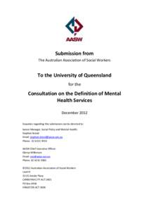 Submission from The Australian Association of Social Workers To the University of Queensland for the