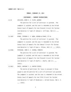 (ORDER LIST: 568 U.S.) MONDAY, FEBRUARY 25, 2013 CERTIORARI -- SUMMARY DISPOSITIONS[removed]CHILDERS, WYON D. V. FLOYD, WARDEN