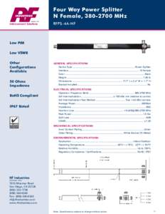 Four Way Power Splitter N Female, MHz Interconnect Solutions RFPS-4A-NF