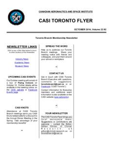 CANADIAN AERONAUTICS AND SPACE INSTITUTE  CASI TORONTO FLYER OCTOBER 2014, Volume 22 #2  Toronto Branch Membership Newsletter