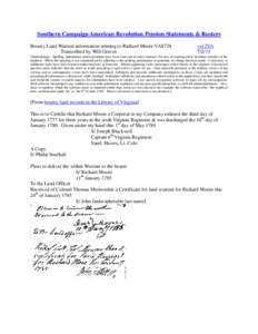 Southern Campaign American Revolution Pension Statements & Rosters Bounty Land Warrant information relating to Richard Moore VAS738 Transcribed by Will Graves vsl 2VA[removed]