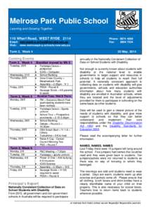 Melrose Park Public School Learning and Growing Together 110 Wharf Road, WEST RYDE 2114 Email: [removed] Web: www.melrosepk-p.schools.nsw.edu.au