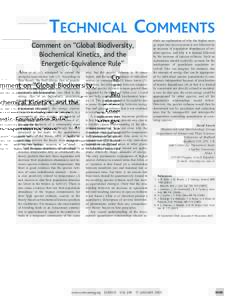 TECHNICAL COMMENTS Comment on “Global Biodiversity, Biochemical Kinetics, and the Energetic-Equivalence Rule” Allen et al. (1) attempted to extend the energetic-equivalence rule (2): According to