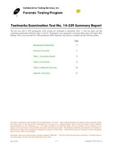 Collaborative Testing Services, Inc  Forensic Testing Program Toolmarks Examination Test NoSummary Report This test was sent to 294 participants. Each sample set contained a screwdriver (Item 1) and two paint ca