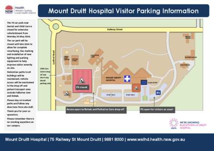 Mount Druitt Hospital Visitor Parking Information The P3 car park near Dental and Child Care is closed for extensive refurbishment from Monday 26 May 2014.
