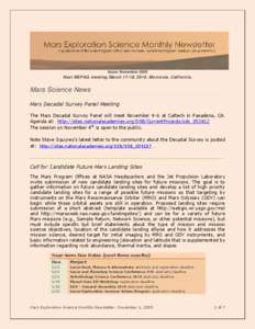 Issue: November[removed]Next MEPAG meeting March 17-18, 2010, Monrovia, California. Mars Science News Mars Decadal Survey Panel Meeting